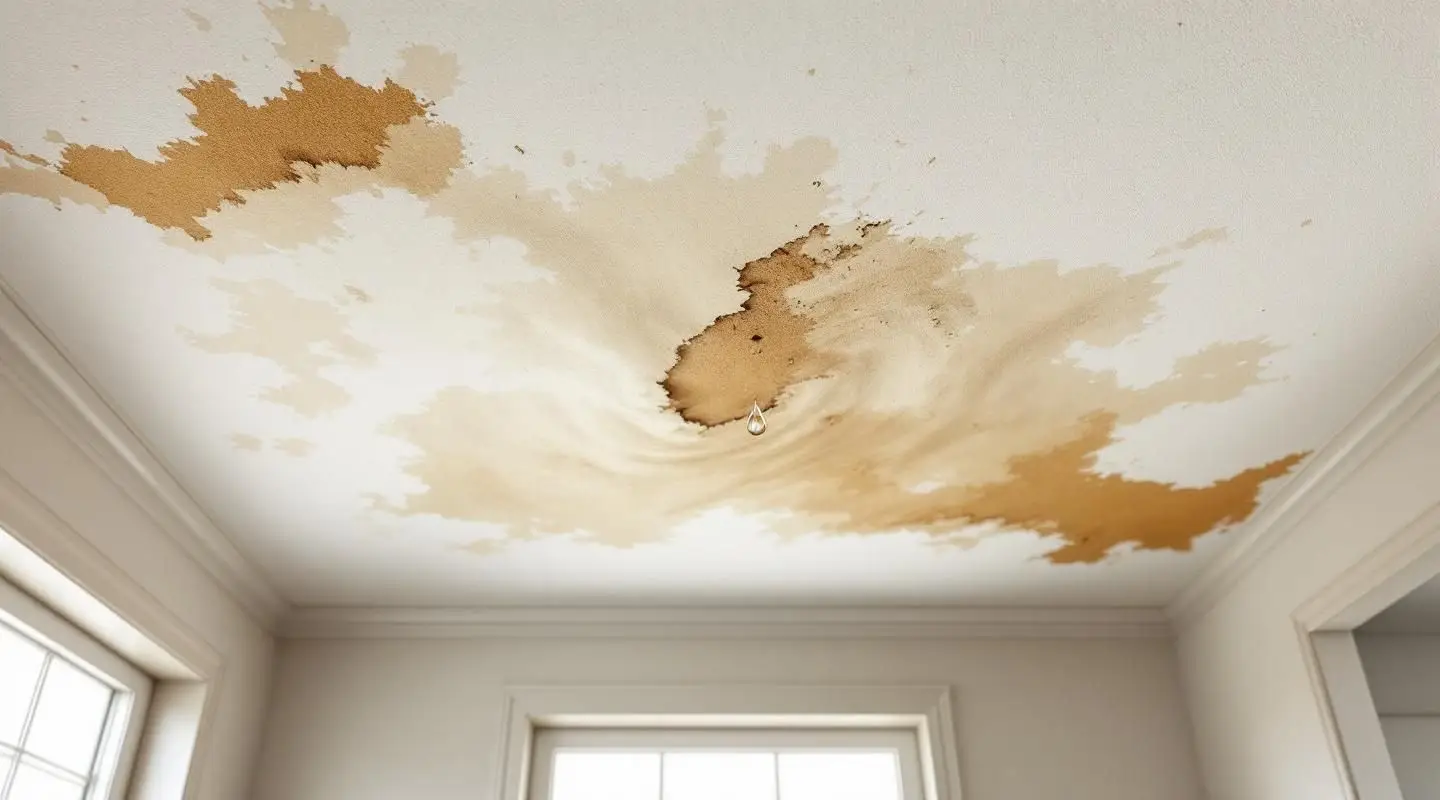 A professional technician inspects a water-damaged ceiling with a moisture meter in a Gilbert home.