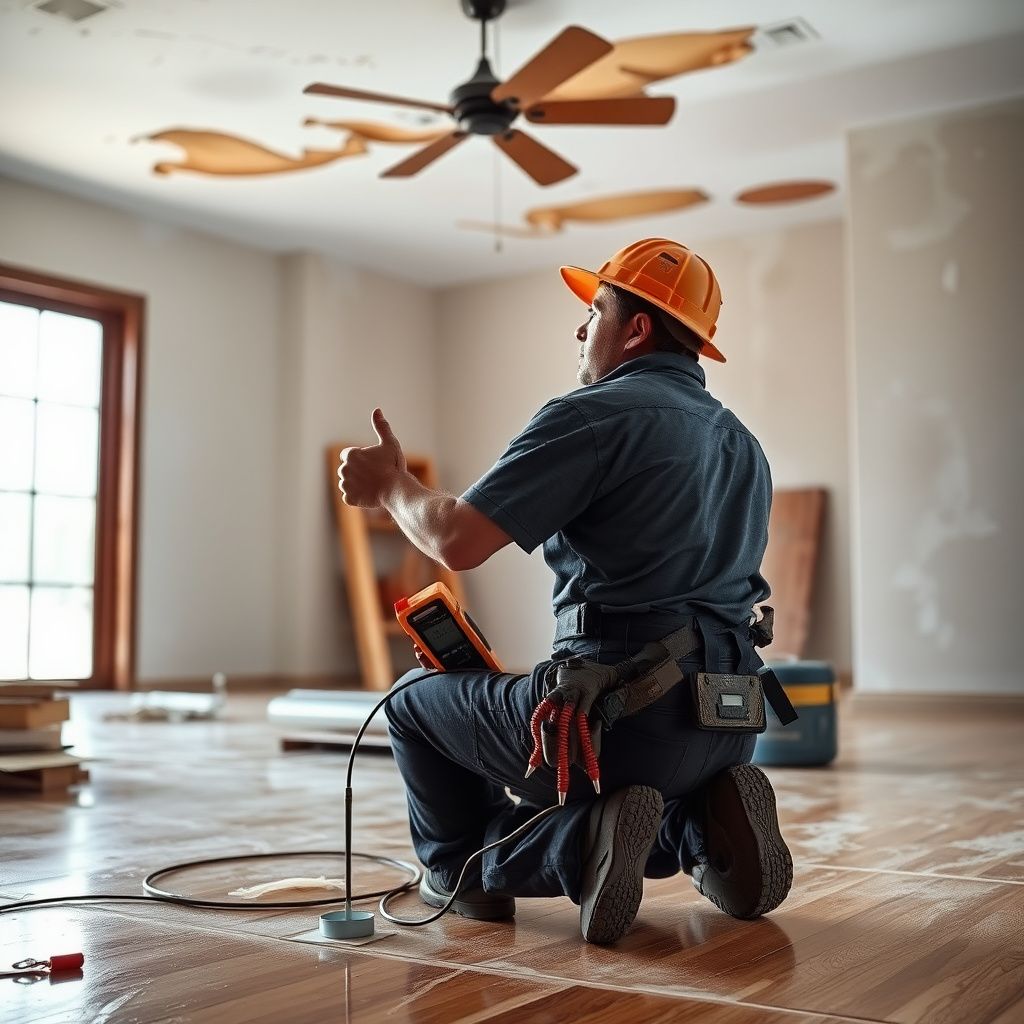 A professional restoration technician using a moisture meter to test a drywall surface in a San Tan Valley home.